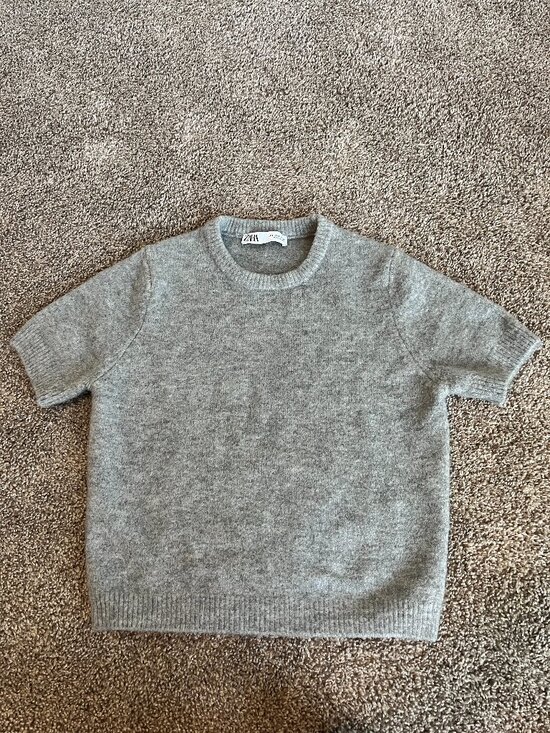Zara Sweaters - Zara Short Sleeve Knit Sweater Gray Crew Neck Size Small Excellent Condition
